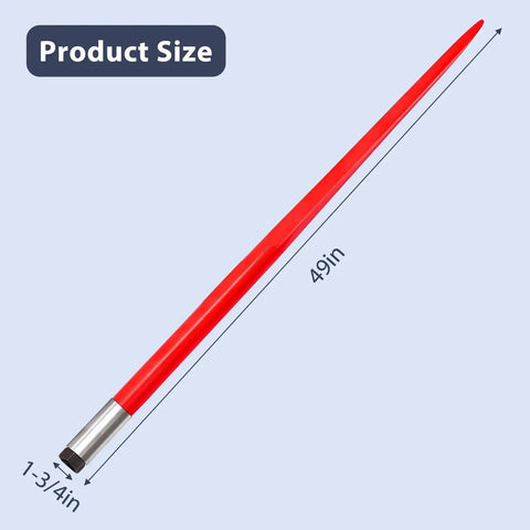 49 Inch Heavy Duty Hay Spear Bale Fork For Tractor And Skid Steer Quick Attach Spike With Hex Nut And Sleeve, 4500 Lbs Load Capacity