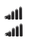 Rig Up Ten M6 Ball Plunger Screws With Hex Socket Drive Crafted From Beast Mode Carbon Steel arranged in increasing height.