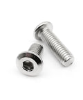 Two 304 Stainless Steel Flat Hex Socket Head Bolts M2x5mm from the 50 piece set for furniture and DIY projects.