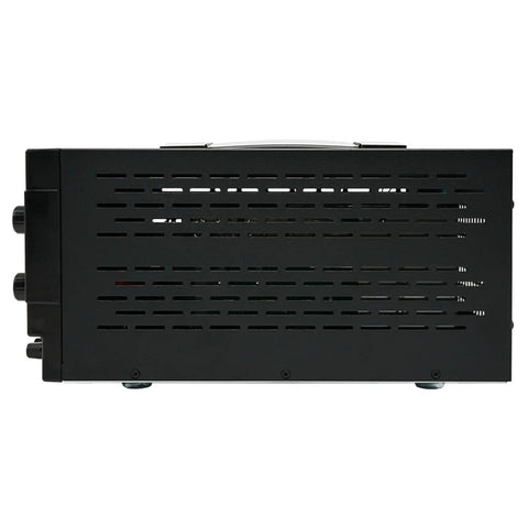 Dual Output Programmable Power Supply For Labs And Benchtop Chargers, Adjustable Voltage And Current AC To DC Charger, rear view of black metal case