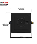 Front view of a black 4K 8MP Autofocus USB Camera Module With HDR And AI Presets For Computer Laptop Raspberry Pi And Jetson Nano Plug And Play USB 2.0 Webcam For Lightburn And Crisp High Definition Video with dimensions