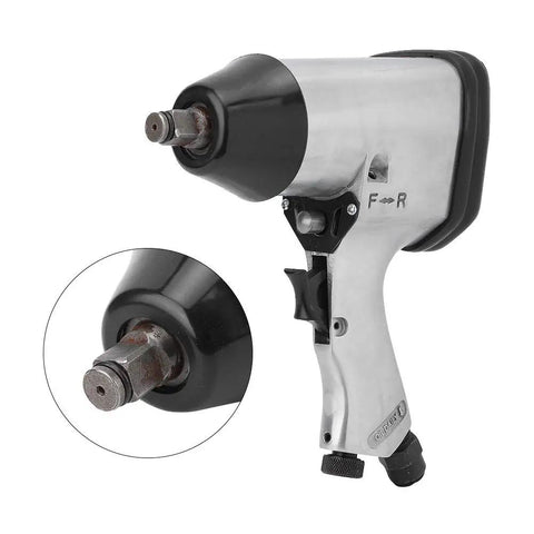 Rugged 1/2 Inch Drive Air Impact Wrench Pumping Out 350 Nm Max Torque With A Snappy 1/4 Inch Air Inlet Lightweight Aluminum Alloy Pneumatic Socket Kit side view showing chuck and ergonomic design.