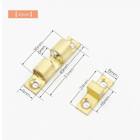 Double Ball Cabinet Door Catch With Tension Roller Latch, rust-resistant copper, shown with 40mm dimensions.