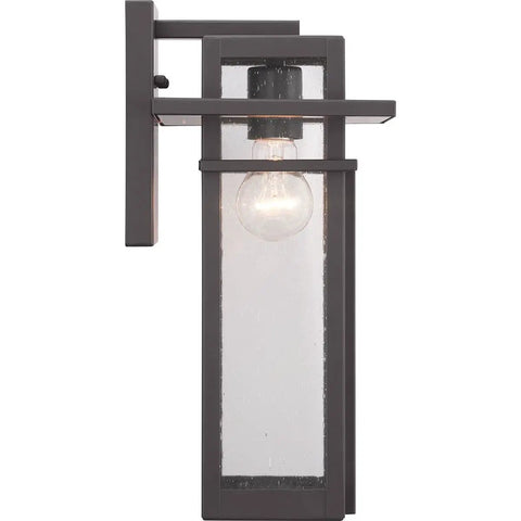 Boxwood Collection 1-Light Outdoor Wall Lantern with clear seeded glass, antique bronze finish, Craftsman style, medium size