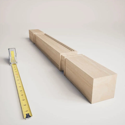 Kent Raised Panel Cabinet Column Hand Carved Rubberwood Three And Three Quarters Inch Deep with measuring tape