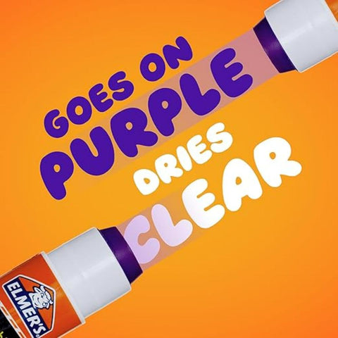 Disappearing Purple School Glue Sticks 7 Grams, 30 Count Pack For Classrooms, Mess-Free with goes on purple, dries clear text