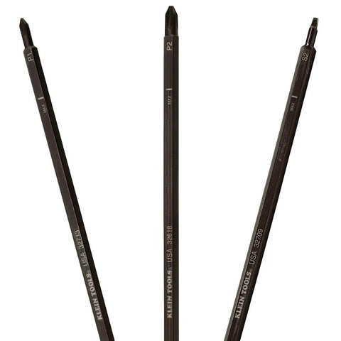 Adjustable Length Replacement Blade Set Three Pack for Screwdriver Handle, showing three black shafts with labeled dual tips.