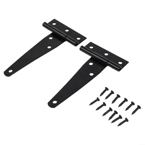 Five Inch Black T Strap Hinges For Barn Doors And Garden Sheds Rustproof Iron Gate Hardware With Mounting Screws 180 Degree Swing Set Of Six