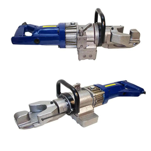 Heavy Duty Portable Electric Rebar Bender For 5/8 Inch Steel Rod And Pipe Tube Bending Tool showing blue and silver design with handle.
