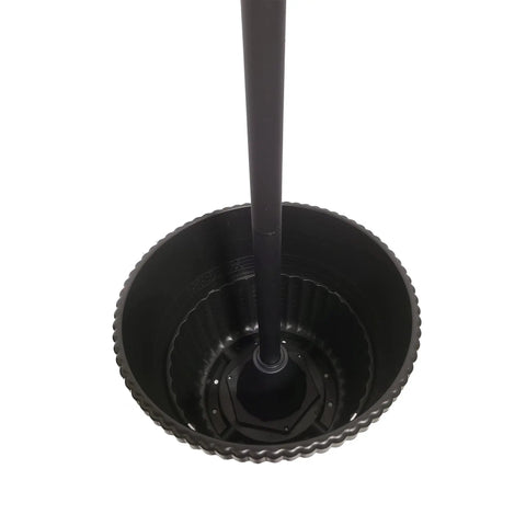 Planter base detail of Outdoor Solar Lamp Post With Triple Head LED Lanterns And Planter Base Black Sun Powered Light For Yard.