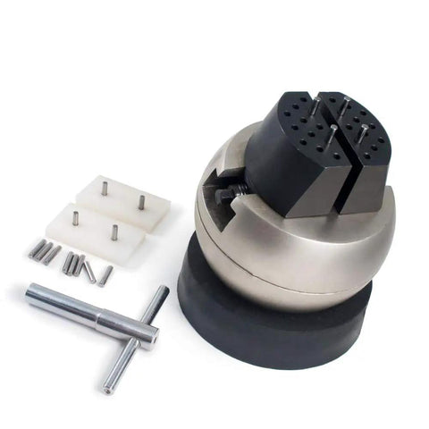 Pro Grade Engraving Block Ball Vise 5 Inch Heavy Duty Rock Solid Steel Body With 360 Degree Tilt Spin And Rotation Nylon Vice Jaw 24 Pinhole Slots.