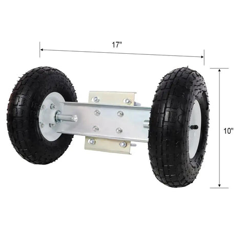 10 Inch Pneumatic Gate Wheels Caster Set With Tough As Nails Q235 Steel Build And Rock Solid 300 Lbs Rating, featuring dual black rubber tires.