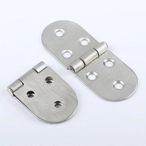 Stainless Steel Folding Table Top Hinges Two Piece Pack for Desktops and Folding Tables, showing open and closed positions.