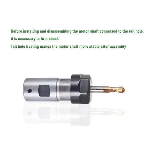 Bulletproof Spindle Motor Extension Shank Adapting ER8 ER11 ER16 ER20 Collets For CNC Milling Machines And Lathes side view with drill bit