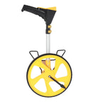 Halearo Imperial Metric Measuring Wheel with Telescopic Handle and Data, yellow wheel, black handle, adjustable length.
