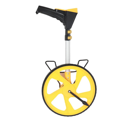 Halearo Imperial Metric Measuring Wheel with Telescopic Handle and Data, yellow wheel, black handle, adjustable length.