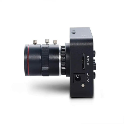 Slick 4K HDMI USB Camera With Crisp 1080P Streaming and a 6 to 12 mm manual zoom lens showcasing side view and controls.