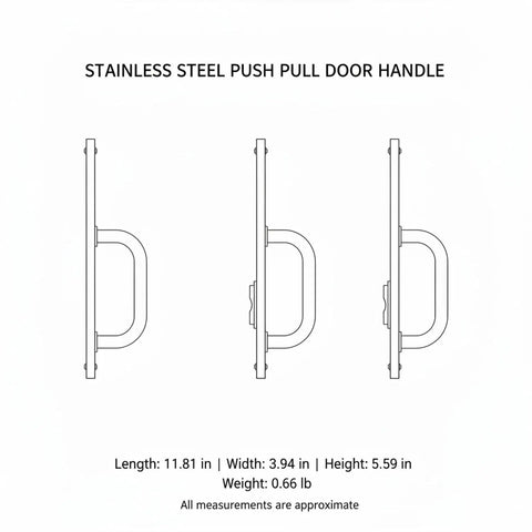 Diagram of Beefy Silver Bar Door Handle For Exterior Doors Surface Mounted Push Pull Hardware 304 Stainless Steel, side view.