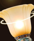 Premium 12 Light Vintage Chandelier Ceiling Pendant Lamp With Rustic Iron Frame Warm Edison Bulbs close-up of glass shade detail