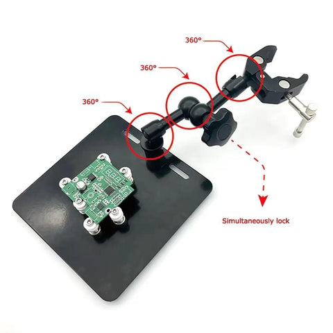 Adjustable Hot Air Gun Stand With Hands Free Holder For BGA Rework And PCB Desoldering Durable Aluminum Clamp Fits Up To 55mm shown
