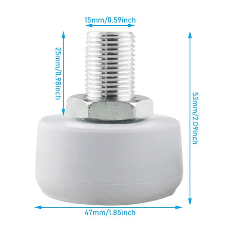 Beefy Adjustable Rubber Toe Stops For Roller Skates And Quad Skates Non Marking Durable Brake Block Stoppers 14 mm Bolt With 26 mm Rod Easy Install White Now, side view showing dimensions.