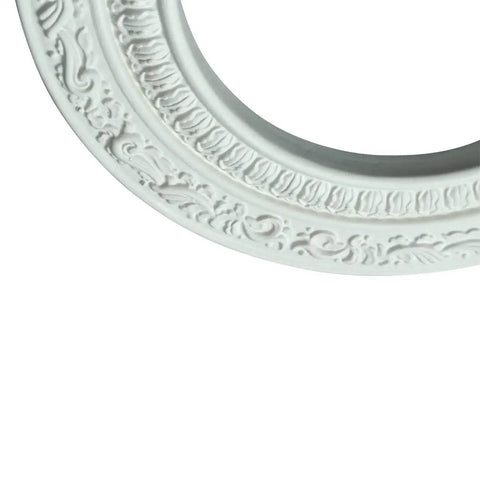 Detailed view of ornate acanthus scroll design on Pack Of 10 White Recessed Light Trim Medallions For Easy Install, 10 Inch OD, Polyurethane Ceiling Rosettes.