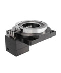 Rock Solid Hollow Rotary Actuator Featuring A True 360 Degree Swivel Stage And 18 To 1 Gearbox with clear center bore for cables.