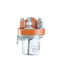 Heavy-Duty 50A DC Contactor Relay Built Tough For Electric Vehicles And Winches showing orange top and metal base design.