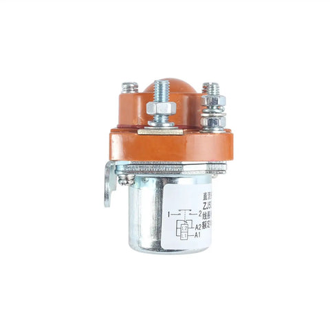 Heavy-Duty 50A DC Contactor Relay Built Tough For Electric Vehicles And Winches showing orange top and metal base design.