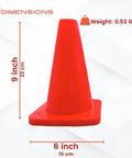 9 Inch Heavy Duty Agility Training Cone in Bright Orange PVC with 6-inch base for Soccer and Sports Drills; Weight: 0.53 lbs.