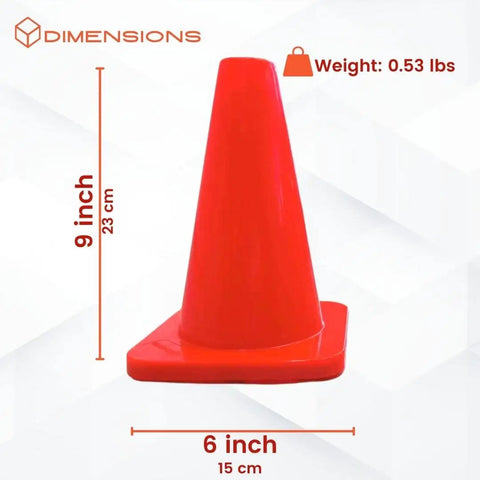 9 Inch Heavy Duty Agility Training Cone in Bright Orange PVC with 6-inch base for Soccer and Sports Drills; Weight: 0.53 lbs.