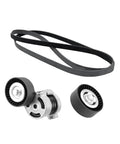Ultimate A06G Belt Tensioner Assembly For BMW Main Engine Drive Kit With Idler Pulley 74mm Direct Bolt-On Fit No Mods Heavy Steel 11287524267 components including belt and pulleys
