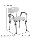 Adjustable White Bath And Shower Chair With Depth Adjustable Back, 300 Lb Capacity, Senior Safe Shower Seat dimensions