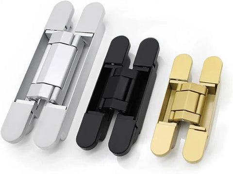 Heavy Duty Concealed Hinge For Folding Wood Doors And Cabinets With Smooth Operation built like a boss in silver, black, and gold finishes.