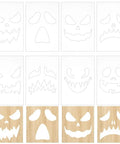 Grab These Eight Clear Acrylic Router Templates Halloween Pumpkin Face Woodworking Stencils on display showing various designs.