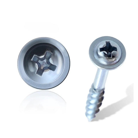 Close-up of 63mm Pocket Hole Screws 100 Pack For Woodworking Semi Self Tapping Crosshead Galvanized Carbon Steel