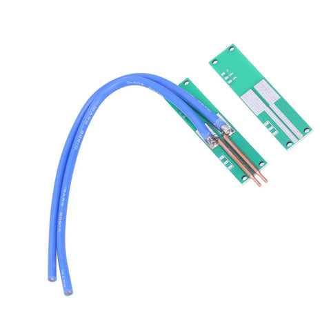 Spot Welding Pen DIY Kit With Pure Copper Construction And Flexible Multi Strand Silicone Wire Handheld Integrated Welding Tool For Spot Welder Machines Easy To Use For Home Projects, showing blue silicone wires and copper tips on green circuit boards.