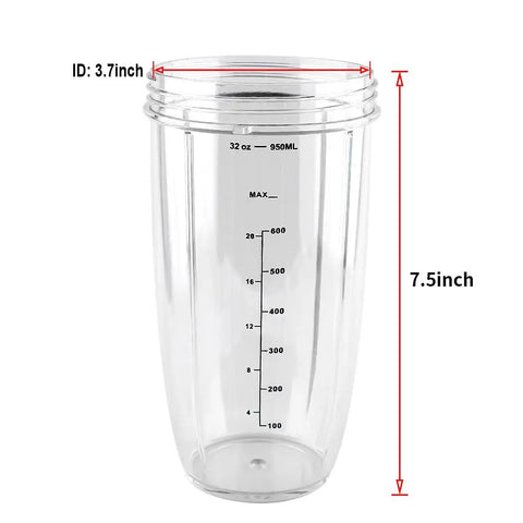 Replacement Cups for NutriBullet Blenders 600W and 900W, 32 Ounce BPA Free Plastic Cups, Dishwasher Safe, Clear and Durable, Easy Swap for Smoothies and Shakes On the Go