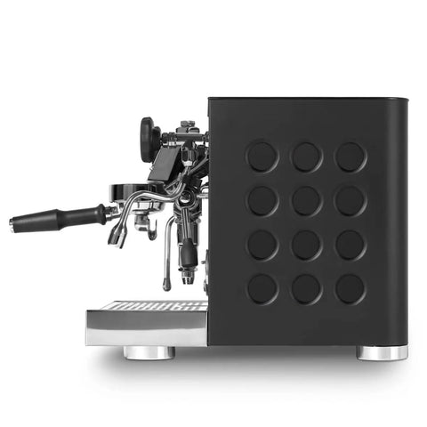 Side view of Appartamento TCA Espresso Machine Black On Black For Home Coffee Setup With Hybrid PID Temperature Control Upgraded Brew Group