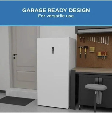 17 Cubic Foot Convertible Upright Freezer Garage Ready No Ice Drama Slim Maxxspace Insulation in a garage setting.
