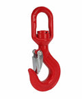 Hardcore Heavy Duty Swivel Lifting Hook Built Like A Tank At 5.3 Ton Capacity Top Tier Alloy Steel rigging grabber in red color.