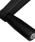 Close-up of a black nylon crank handle for industrial milling machines, 5 inch ergonomic design with textured grip.