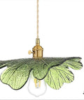 Eemmwet Green Plug in Pendant Light Handmade Glass Hanging Light for Kitchen Island Bedroom Dining Room Living Room with leaf design.