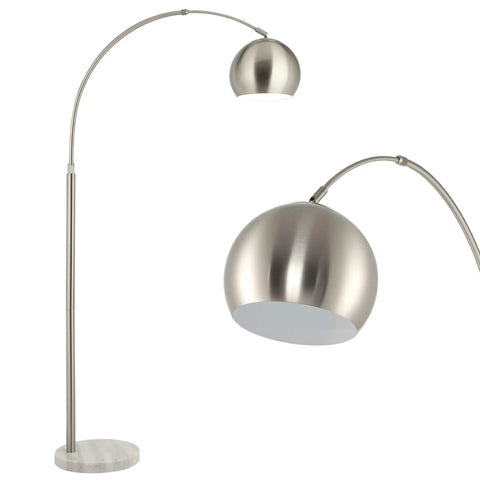 Tall Arc Floor Lamp With Marble Base In Brushed Nickel LED Bulb Included Adjustable Height 59 To 69 Inches 360 Rotating Shade