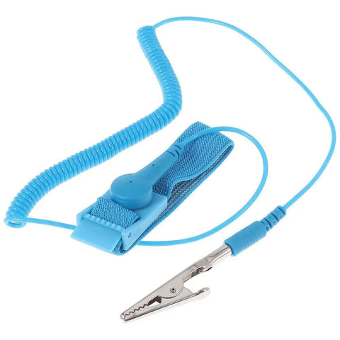 Adjustable Anti Static Wrist Strap Kit Ten Pack For ESD Protection And Grounding, featuring blue band and coiled cord with clip.