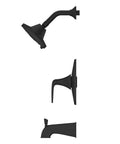 Tub And Shower Trim Kit With Valve And Cartridge, Single Handle, 3 Function Shower Head, Tub Spout, Slick Matte Black Finish