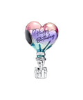 Happy Birthday Hot Air Balloon Charm In 925 Sterling Silver With Enamel Heart Balloon and gift, fits bracelets and necklaces