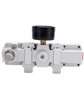 All-In-One Three-Unit Air Preparation System With Manual Drain Filter, Pressure Reducing Valve, And Lubricator For Industrial Air Lines AC2000/AC3000 Model AC4000-03D, front view