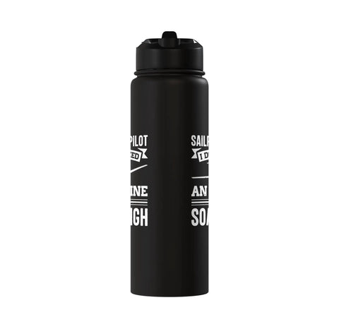 Dope Soaring Sailplane Pilot Water Bottle For Glider Enthusiasts Stainless steel insulated hydration bottle, black design view.