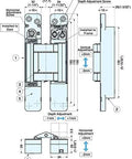 Technical diagram of 3 Way Adjustable Invisible Concealed Hinge HES3D E190 Matte Black With Vertical Horizontal And Depth Adjustment For Easy Install